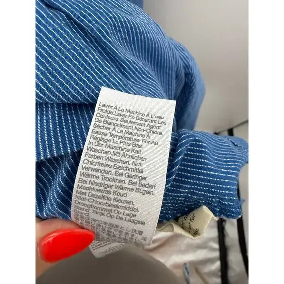 Madewell Tiered Button Front Midi Dress Blue Stripe Cotton 4P Petite Cottage - Picture 10 of 14